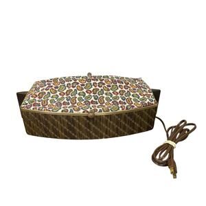Vtg Salton Electric Roll & Bread Warmer MCM Hot Tray Basket Paisley Cover 1960s